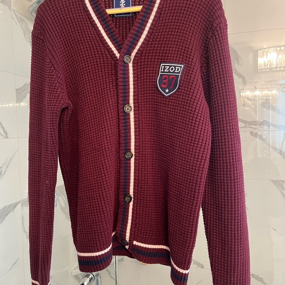 izod classic knit preppy dressing rich sweater size medium burgundy golf sweater - Picture 10 of 17